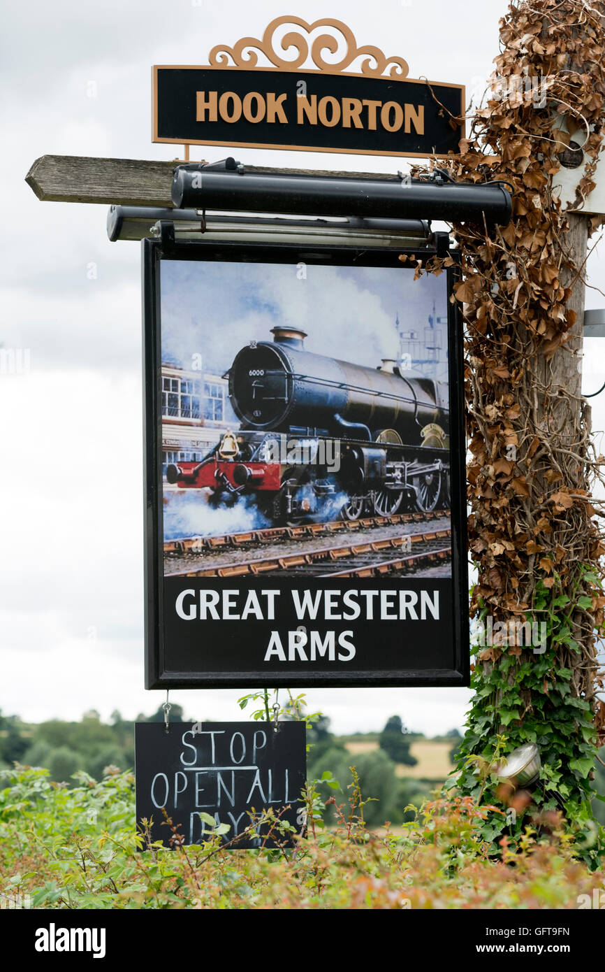 Great Western Arms pub sign, Aynho, Northamptonshire, England, UK Stock Photo