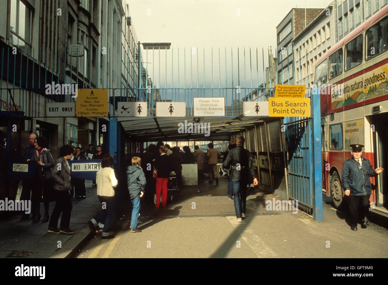 The Troubles 1980s, Belfast city centre shoppers being searched before being allowed to enter shopping district. 1981 UK HOMER SYKES Stock Photo