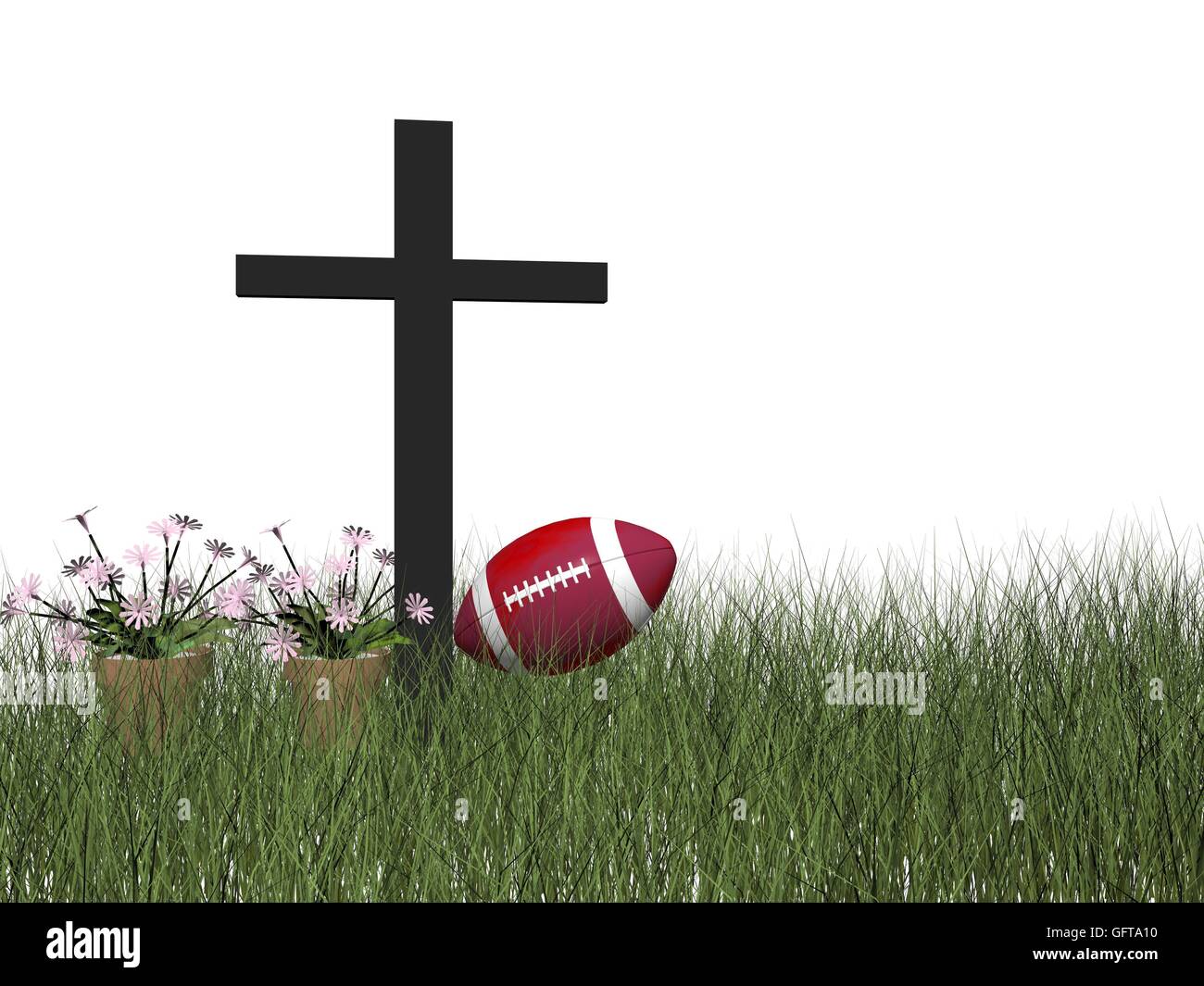 sports accident symbolized by a cross anf flowers isolated in white background Stock Photo