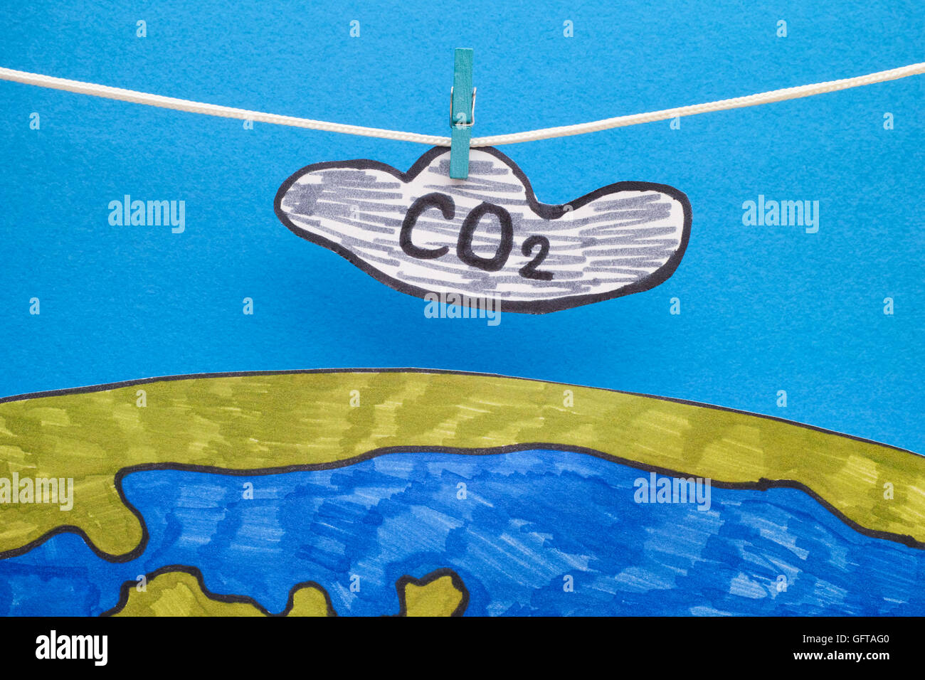 Carbon Dioxide Cloud (CO2) hanging above the Earth. Concept image. Close up. Stock Photo