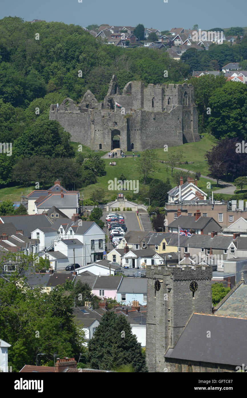 Welsh castle overlooking village at Mumbles, Swansea, Wales. Mumbles ...