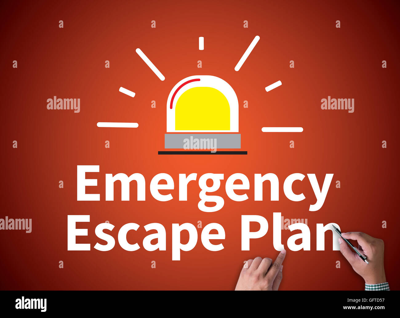Emergency Escape Plan businessman work on white broad, top view Stock Photo