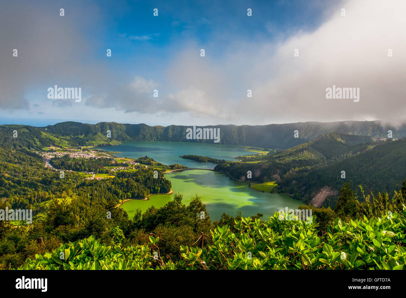 Landscape from the volcanic crater lake of Sete Citades in Sao Miguel Island of Azores, Portugal Stock Photo
