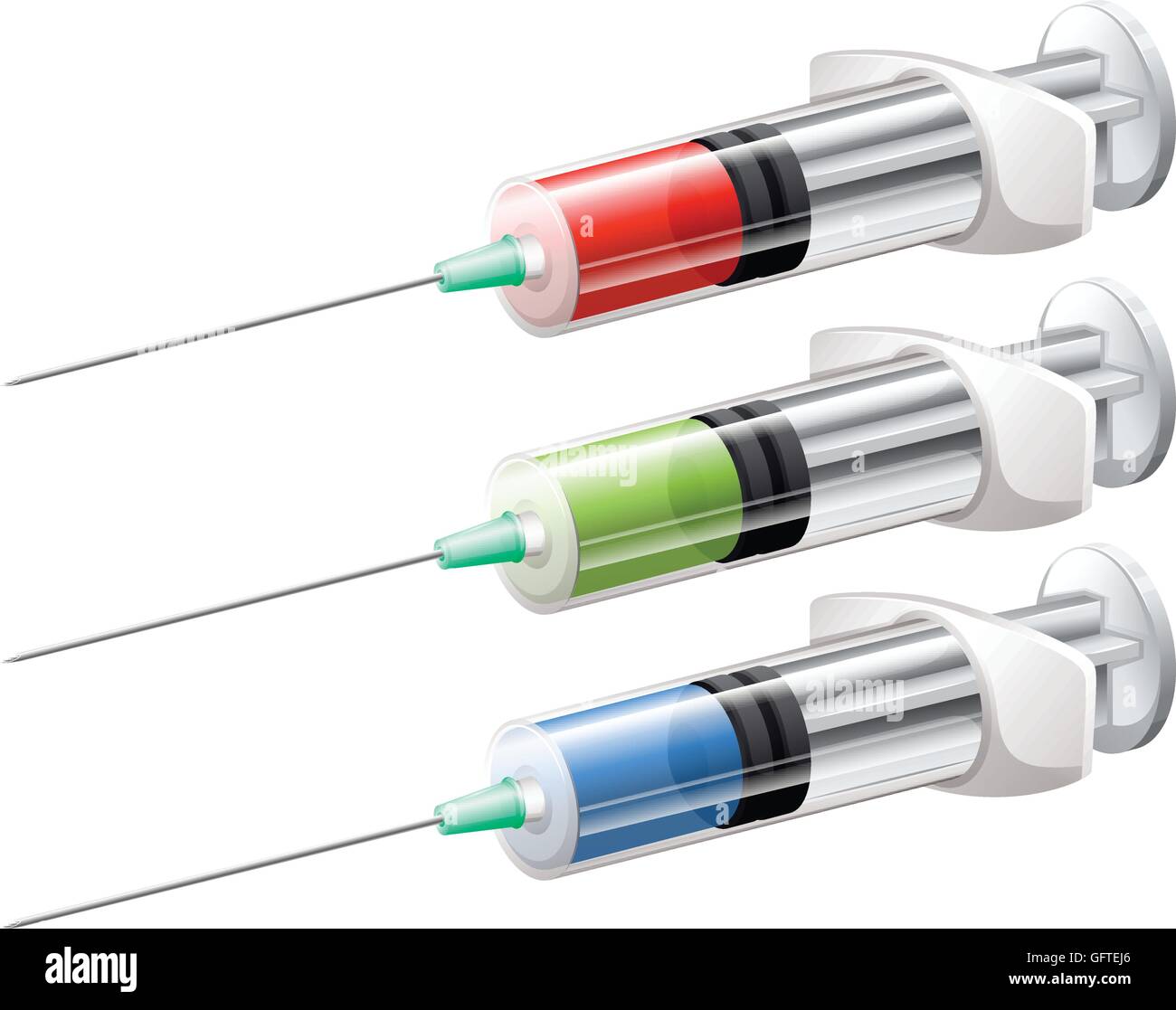 Three syringes with liquid medicine illustration Stock Vector