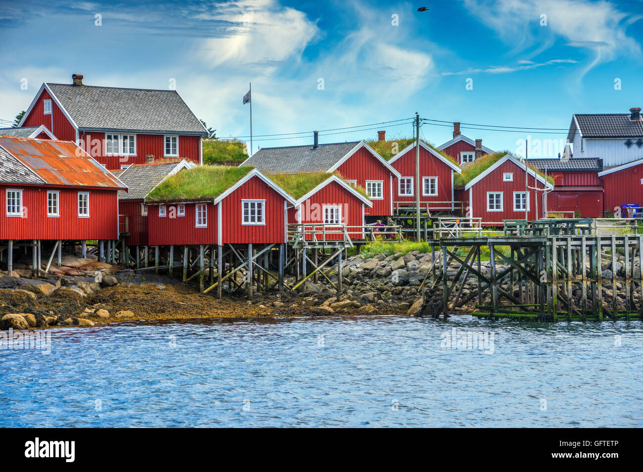 Red Rorbu,  Reine, Lofoten Islands, Arctic, Norway, Scandinavia, Europe Stock Photo