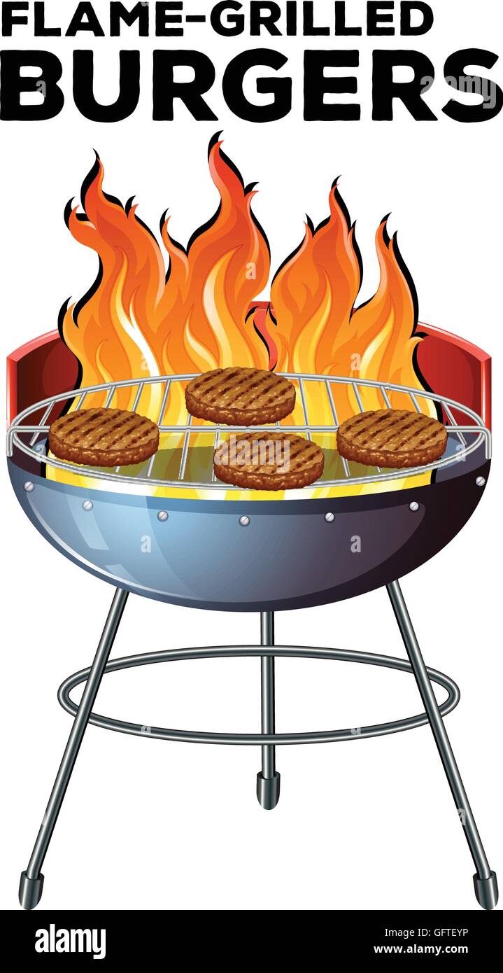 Burger cooking on the flame-grilled illustration Stock Vector