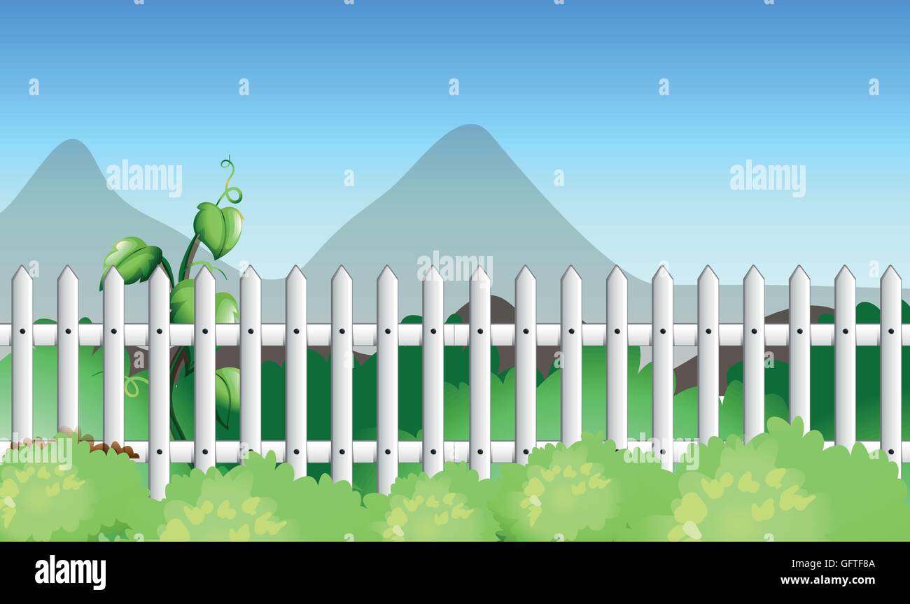 Scene with fence and garden illustration Stock Vector Image & Art - Alamy