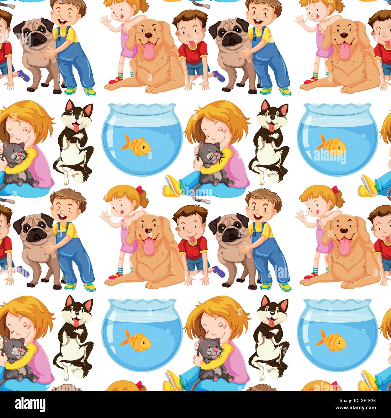 Seamless background with kids and pets illustration Stock Vector Image ...