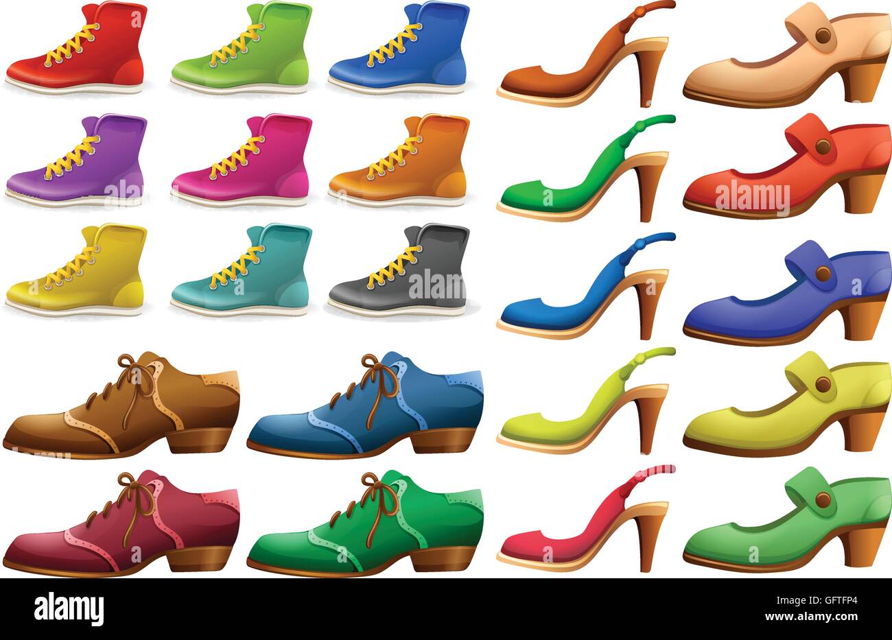 Different designs of shoes illustration Stock Vector