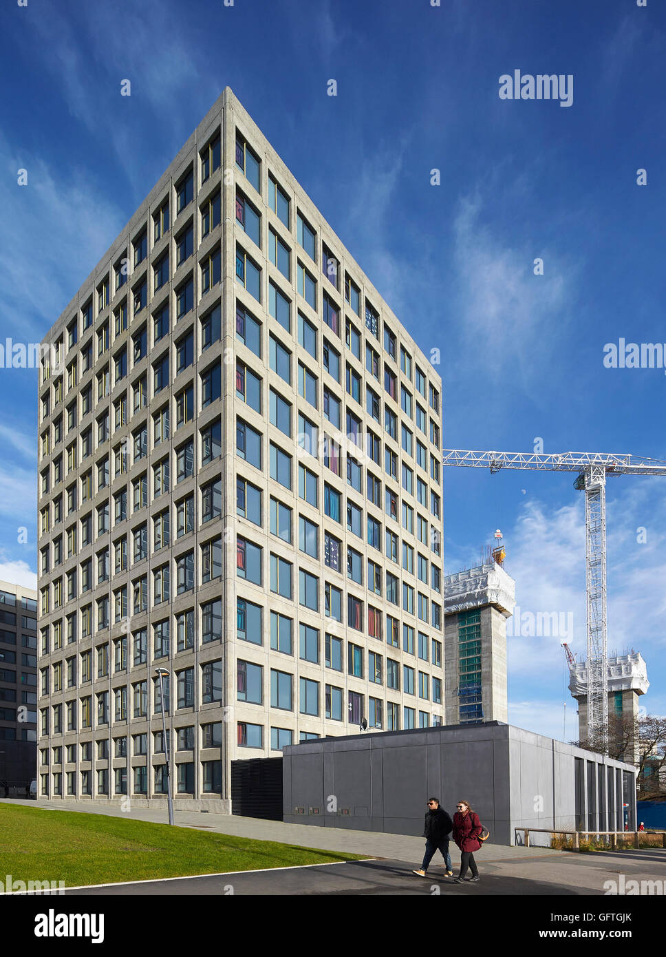 Corner elevation of 12storey student housing. Leeds Central Village