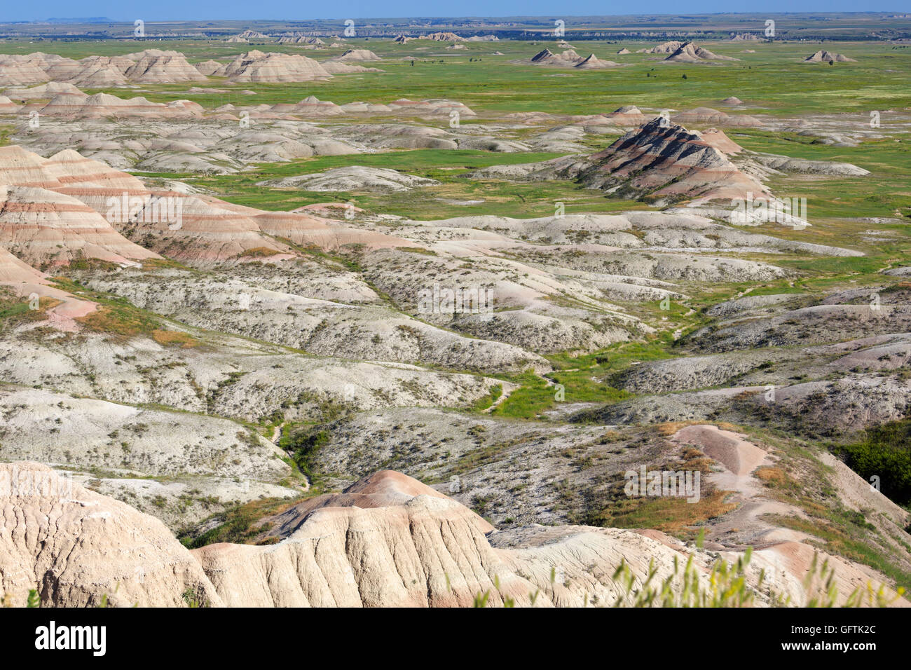 White River Valley, Badlands National Park, South Dakota. From the overlook one can see the Rim area and prairie to the south, w Stock Photo