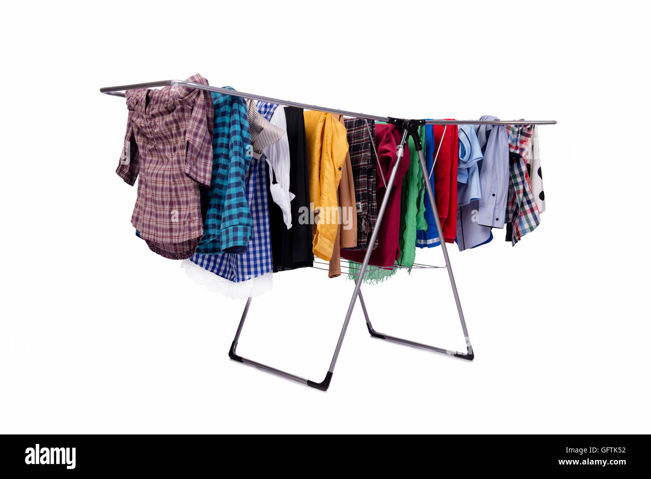 Collapsible clotheshorse isolated on the white background Stock Photo ...
