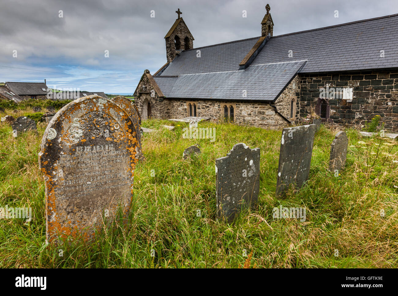 Llanwnda Church near Carreg Wastad Point on the Pembrokeshire coast near Fishguard, Pembrokeshire, Wales Stock Photo