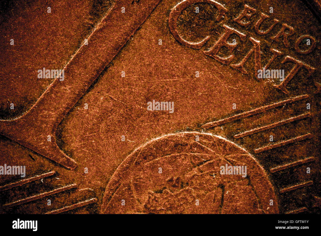 macro of one cent as vintage background Stock Photo