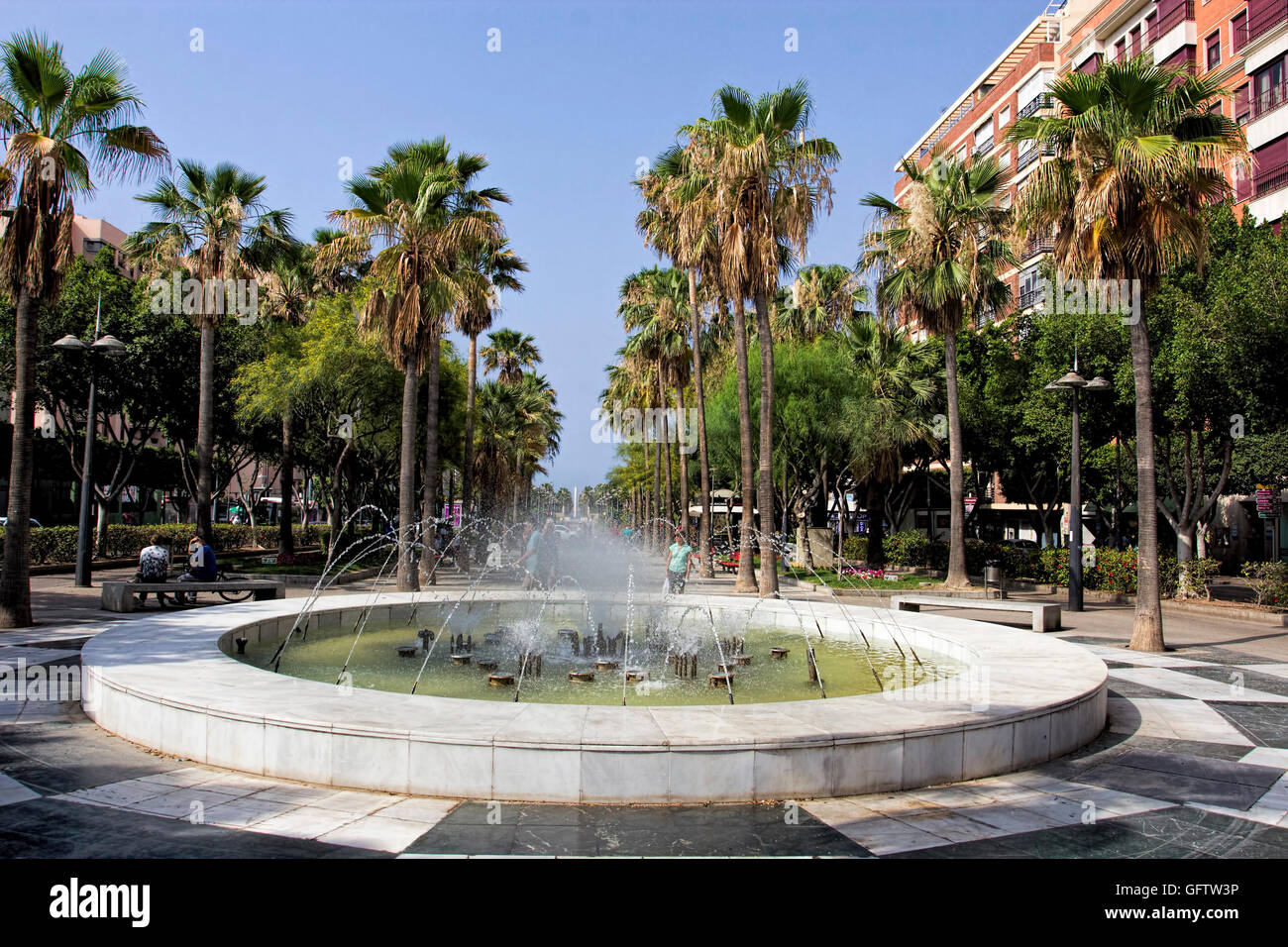 Fountain feature in Almeria city, Andalusia, Southern Spain, Europe Stock Photo