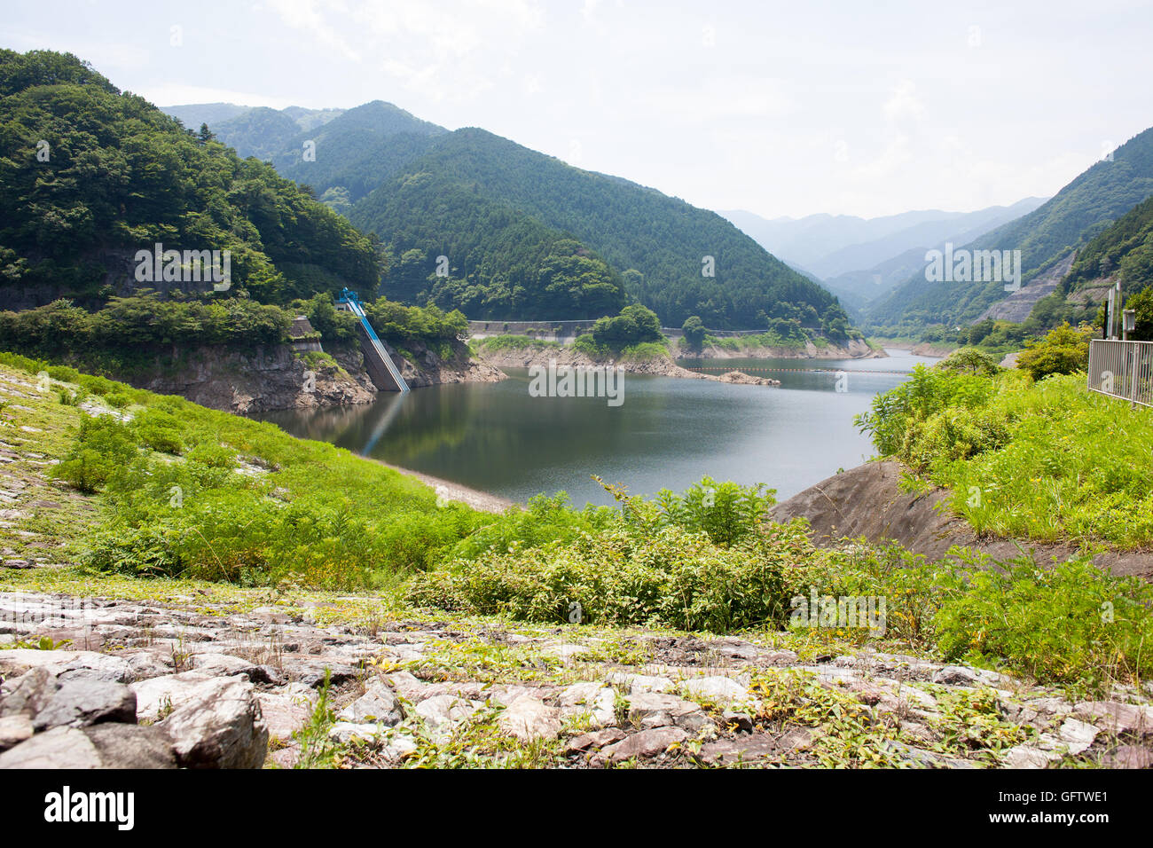 Rockfill dam in Japan in summer Stock Photo