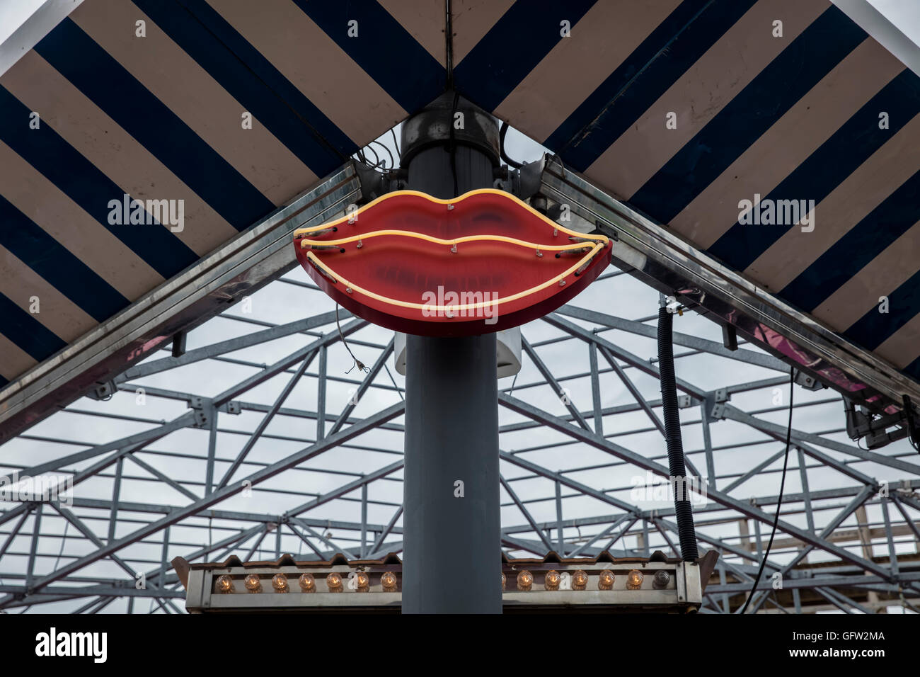 Red lips at an attraction at the Dreamland amusement park at Margate in Kent Stock Photo