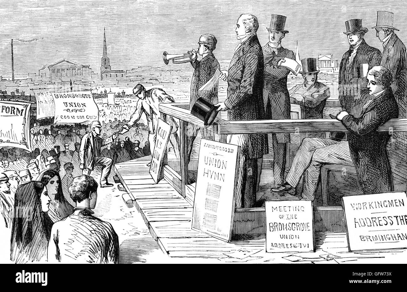 The Great Reform Demonstration at Birmingham after Earl Grey introduced a Second Reform Bill in July 1831, which passed through the House of Commons with a majority of 140, but was defeated in the House of Lords in October. Stock Photo