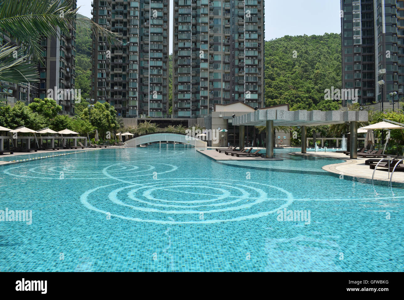 Outdoor swimming pool at an apartment complex Stock Photo