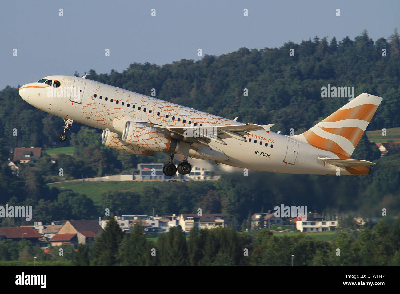 Zurich/Switzerland August 10, 2015: British Airbus A320 at Zurich Airport. Stock Photo