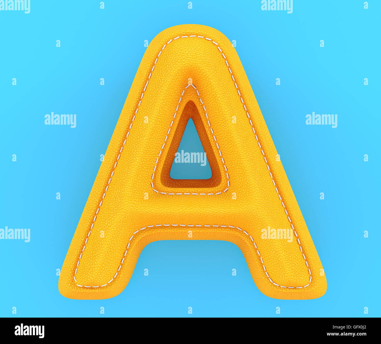 Alphabet yellow leather skin texture capital letter A. 3d rendering illustration Stock Photo