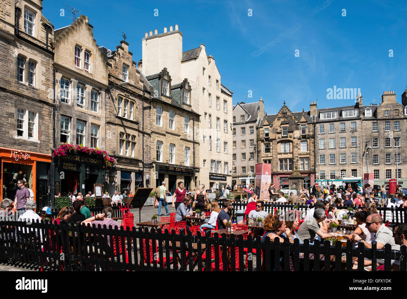 Many bars and restaurants in Grassmarket district of Edinburgh , Scotland, United Kingdom Stock Photo