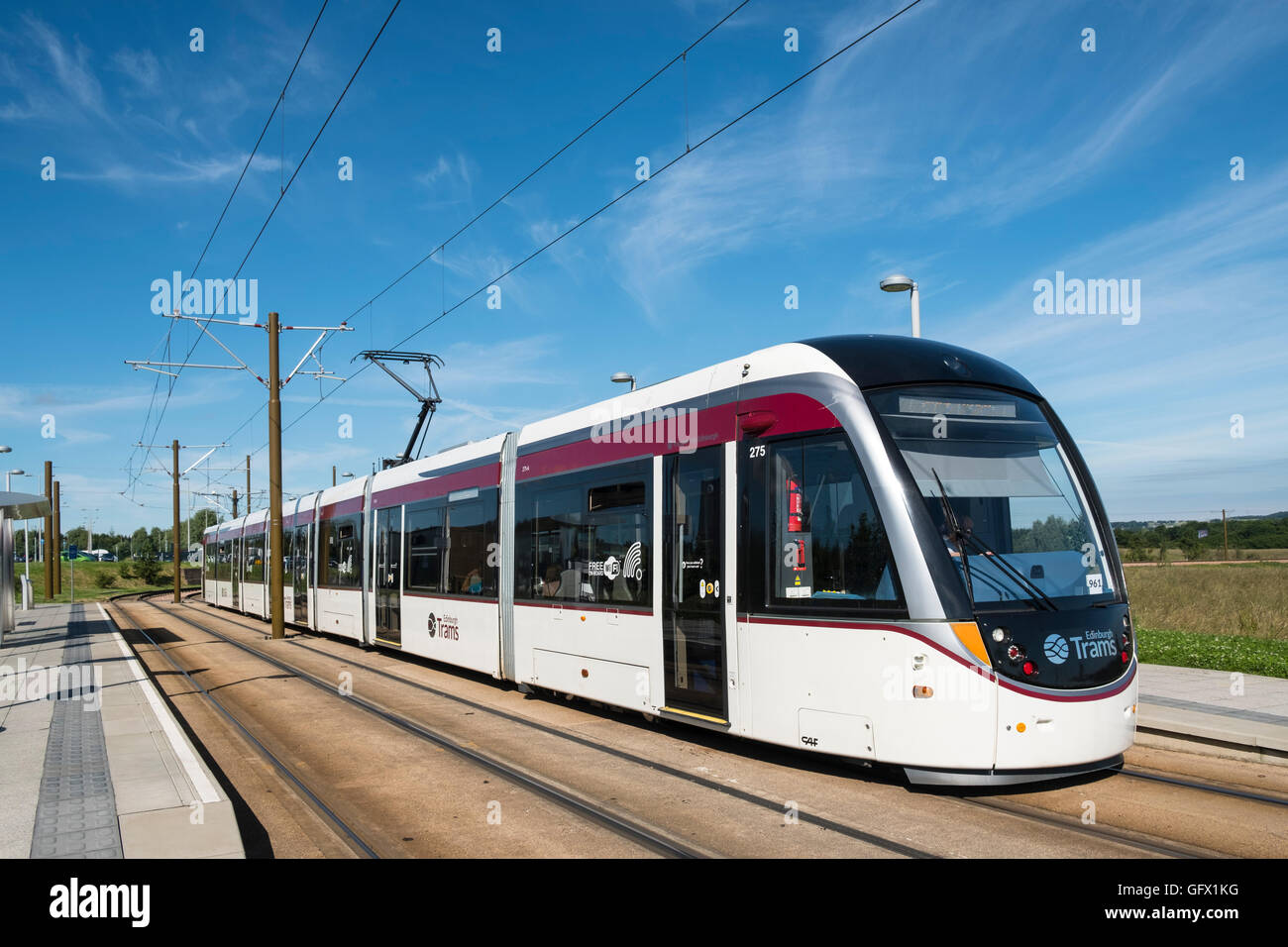 Modern tram in Edinburgh Scotland united Kingdom Stock Photo