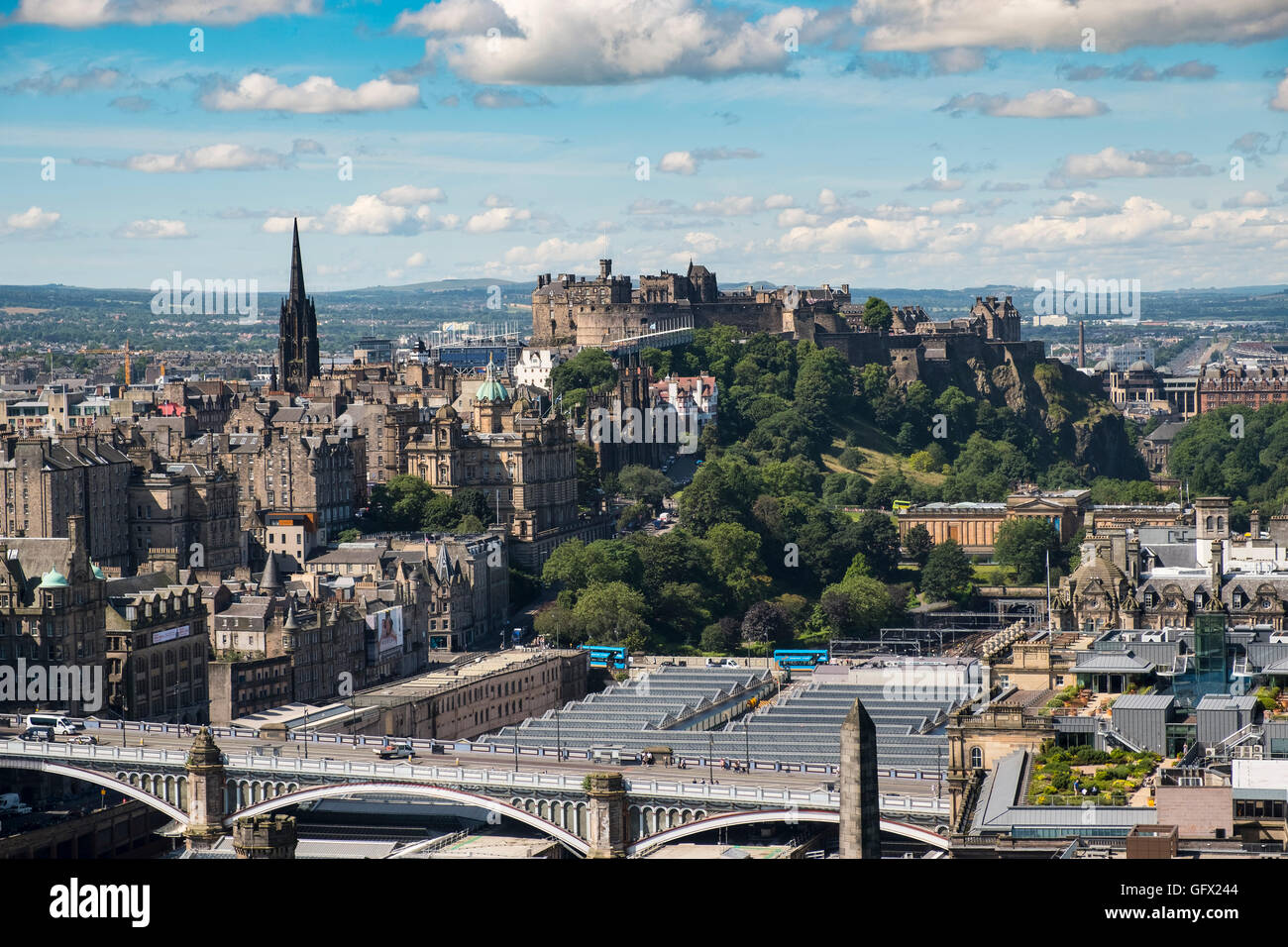Skyline of city of Edinburgh from Calton Hill in Scotland United Kingdom Stock Photo