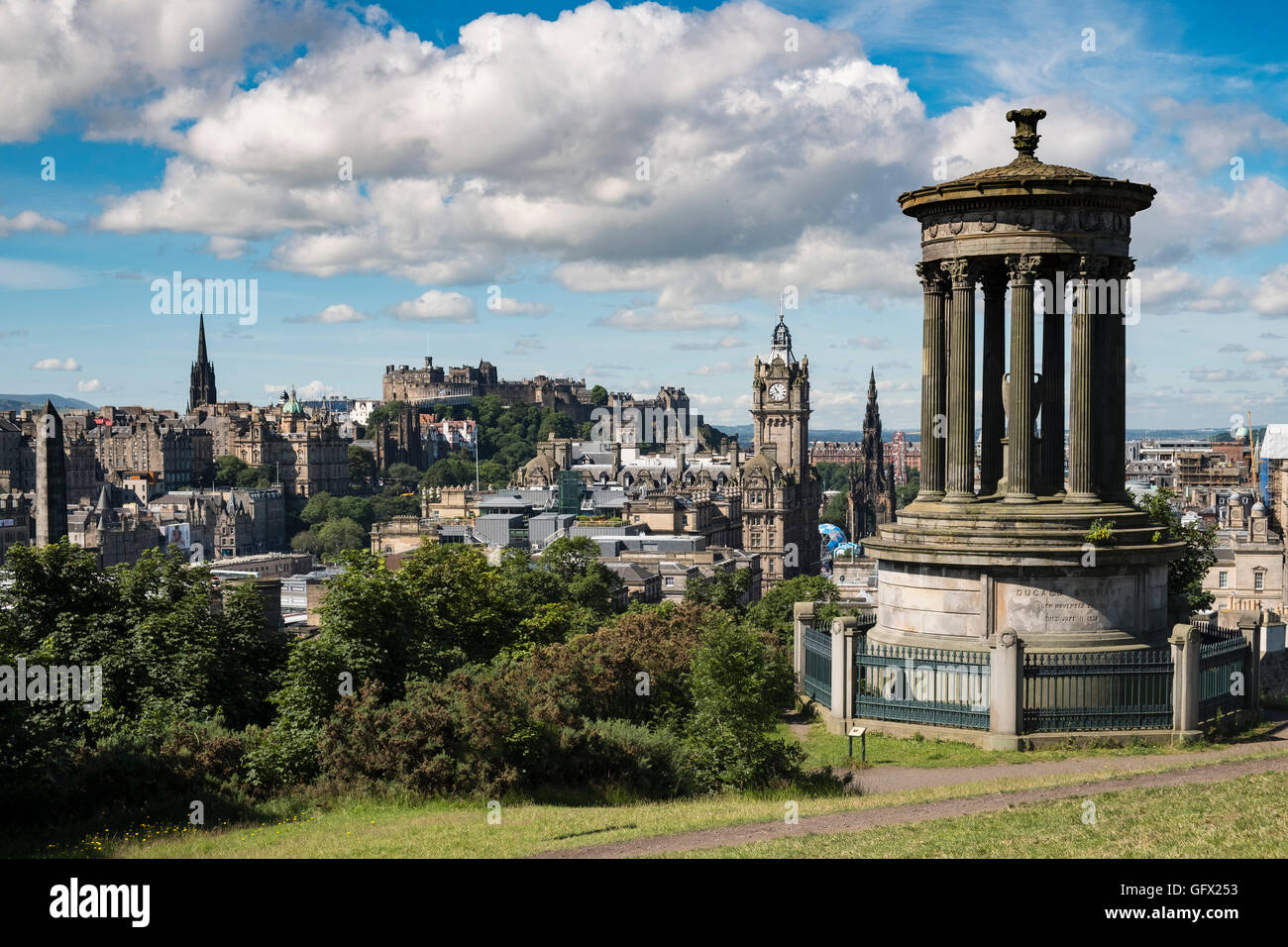 Skyline of city of Edinburgh from Calton Hill in Scotland United Kingdom Stock Photo
