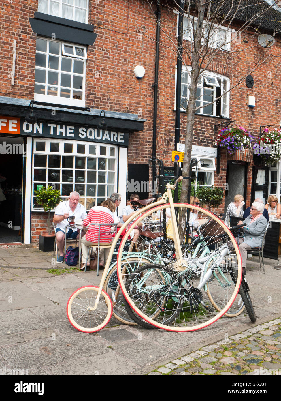 Penny farthing bicycle on the Square in Sandbach Cheshire UK Stock Photo