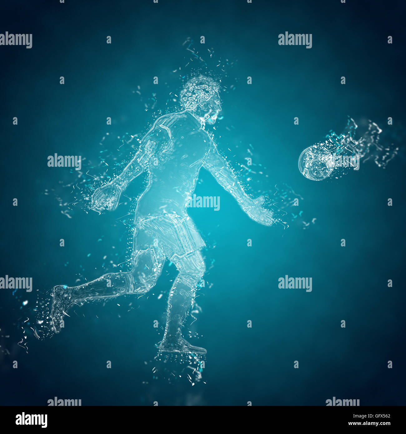 Illustration of abstract football (soccer) goalkeeper kicks the ball