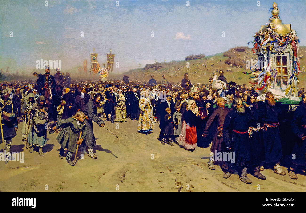 Ilya Repin - Cross procession in Church Stock Photo