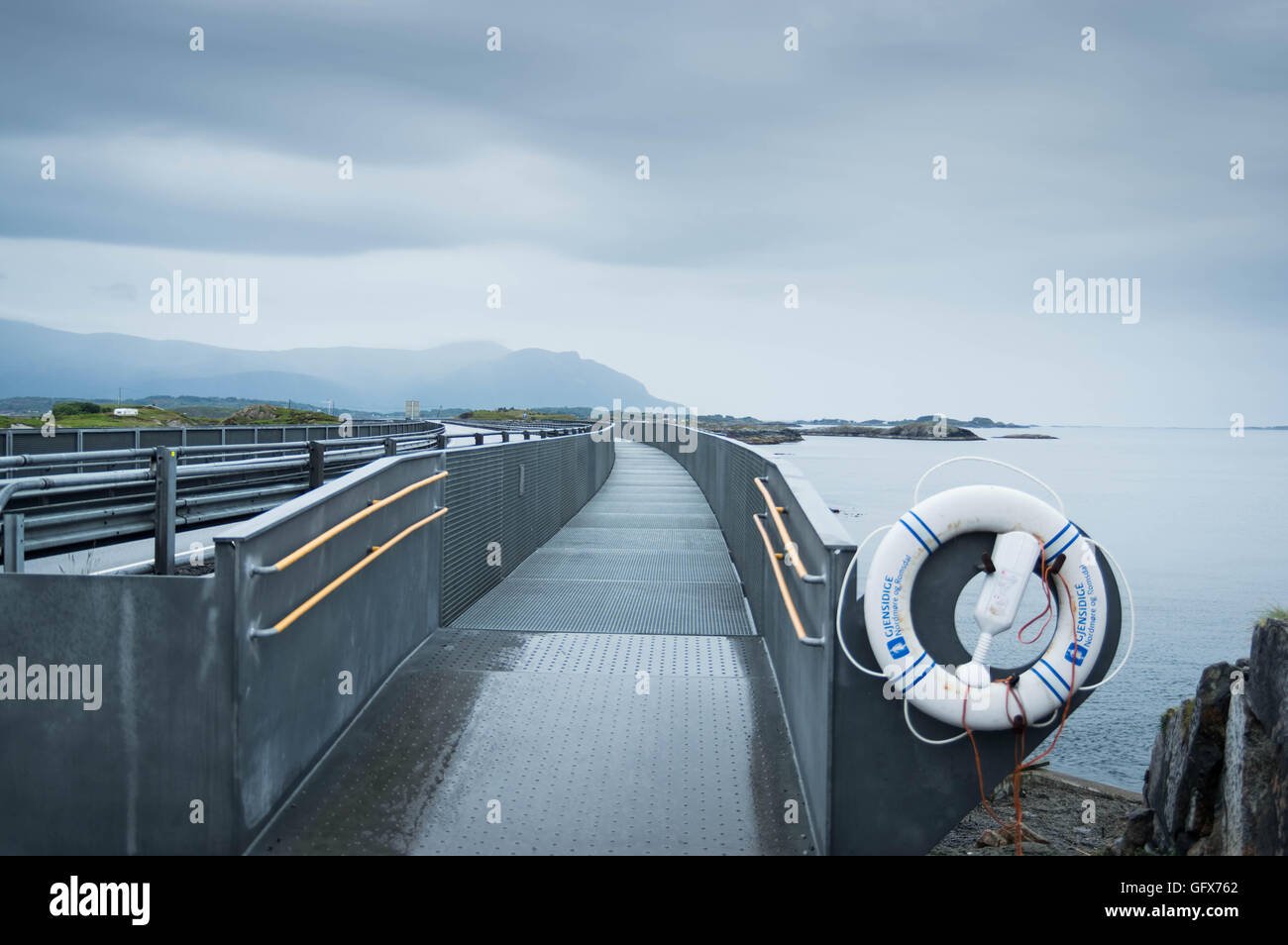 Early morning on the pavements leading to some very popular fishing spot on the Atlantic Road Stock Photo