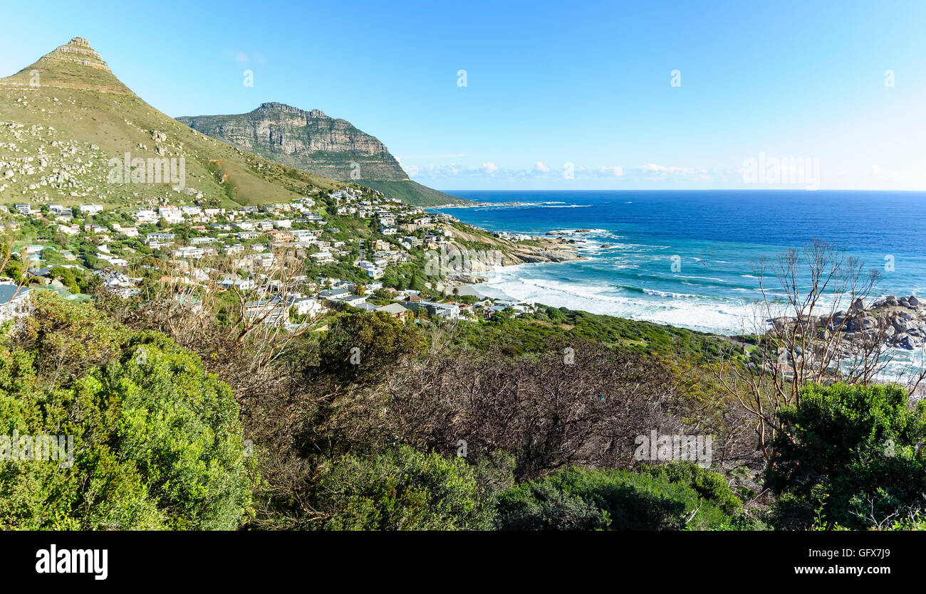 Panoramic view of Llandudno Town, a seaside suburb of Cape Town, from
