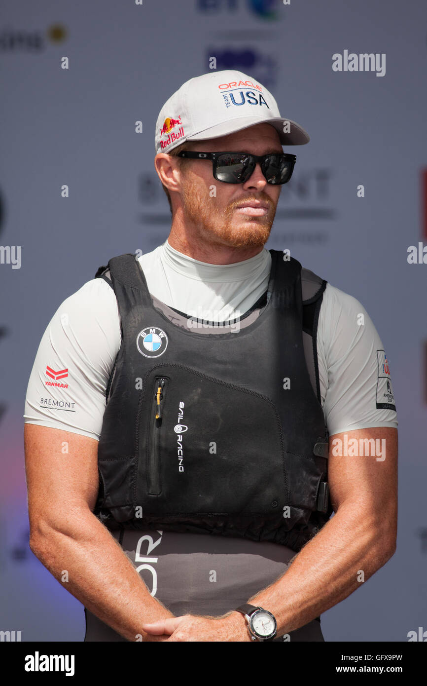 Oracle Team USA Helmsman, Tom Slingsby, at the America's Cup 2016 event in Portsmouth Stock Photo