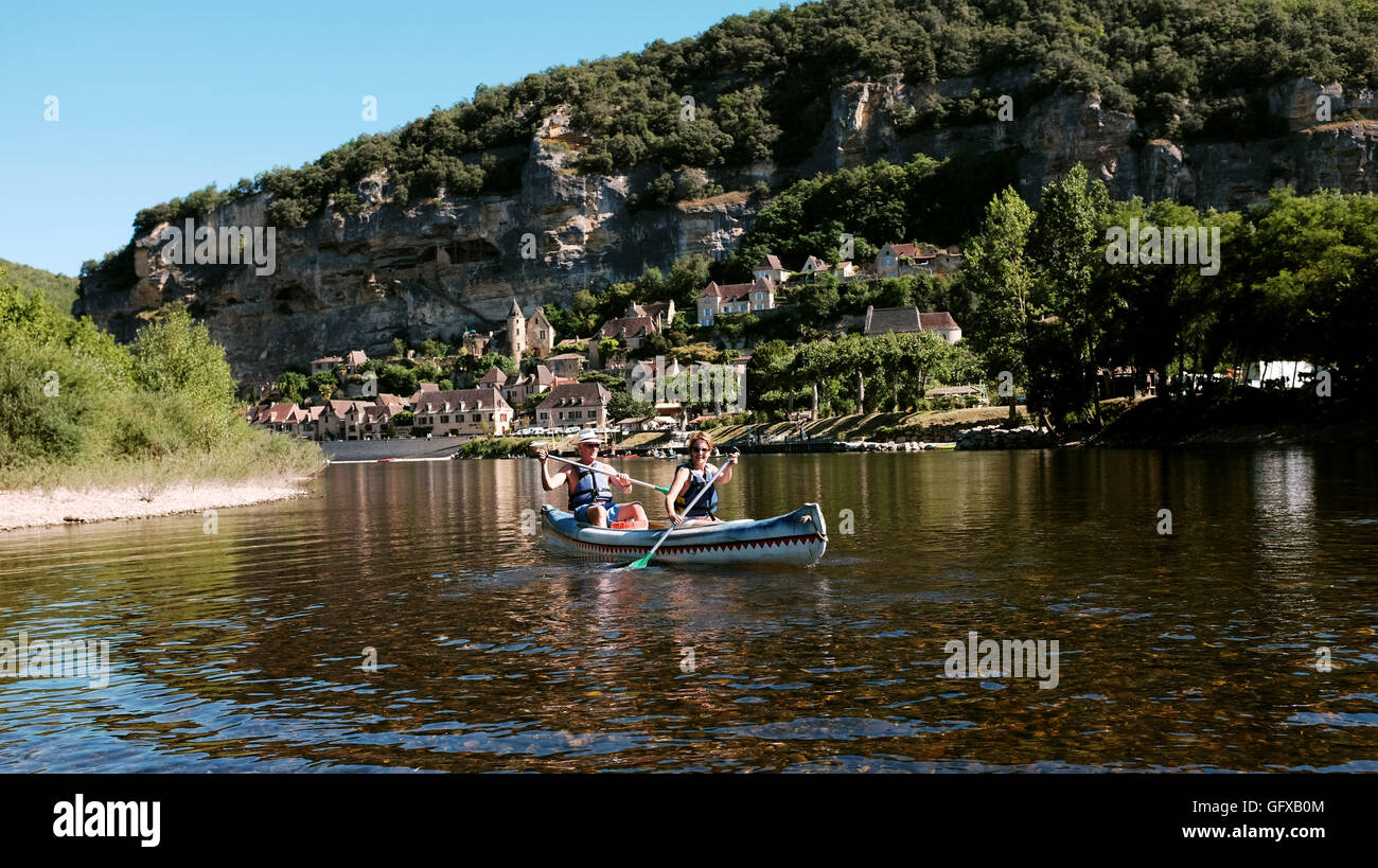 Canoeing on the River Dordogne near La Roque-Gageac South West France Midi Pyrenees Stock Photo