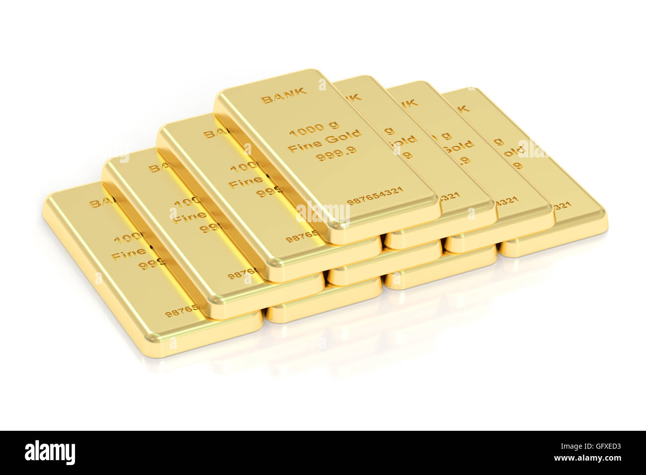 Gold bars, 3D rendering isolated on white background Stock Photo