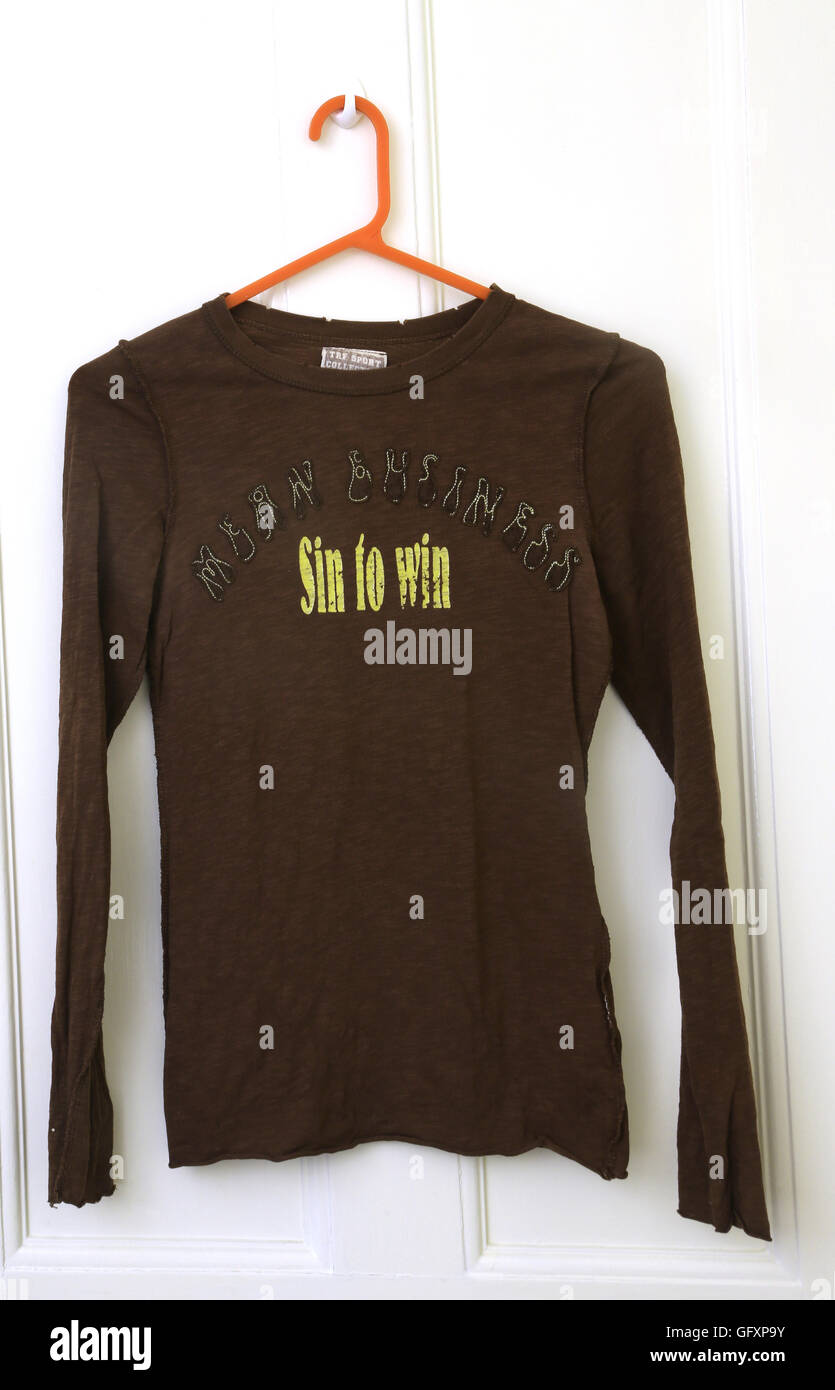 Zara Long Sleeve Shirt "Mean Business Sin To Win" Stock Photo