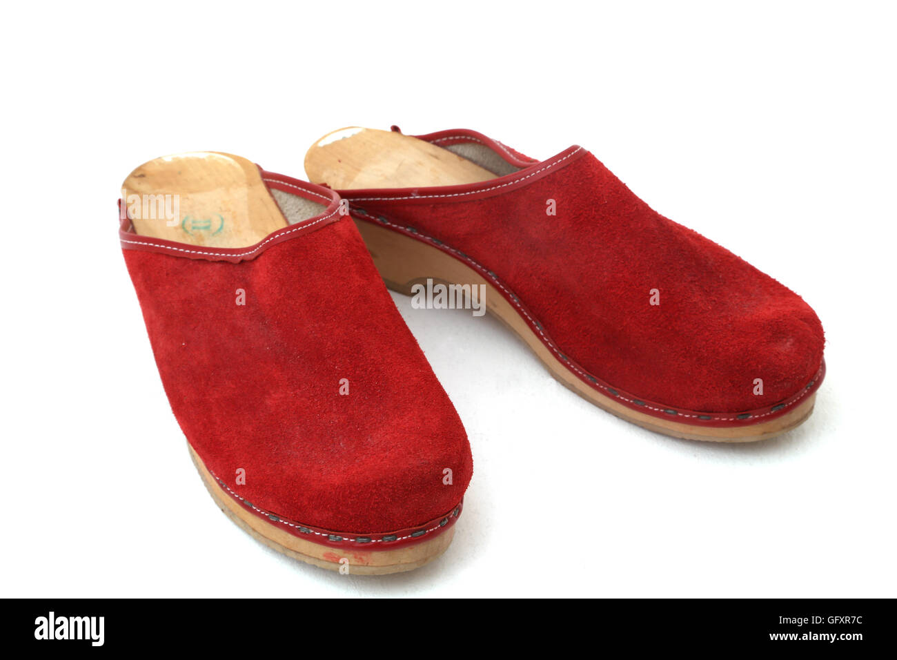 Vintage Red Suede Clogs Stock Photo - Alamy