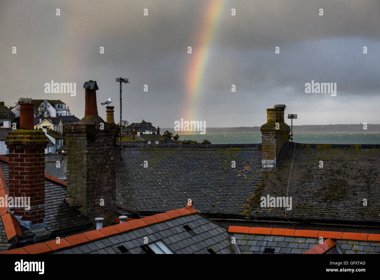 Double rainbow in Cornwall UK Stock Photo