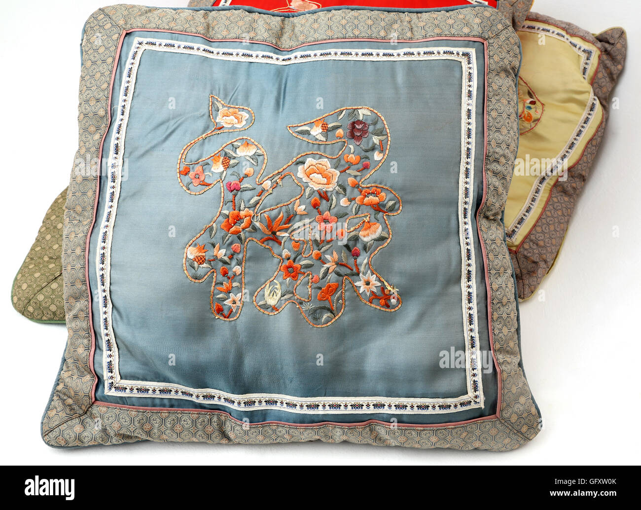 Embroidered Silk Cushion Chinese Character Stock Photo Alamy