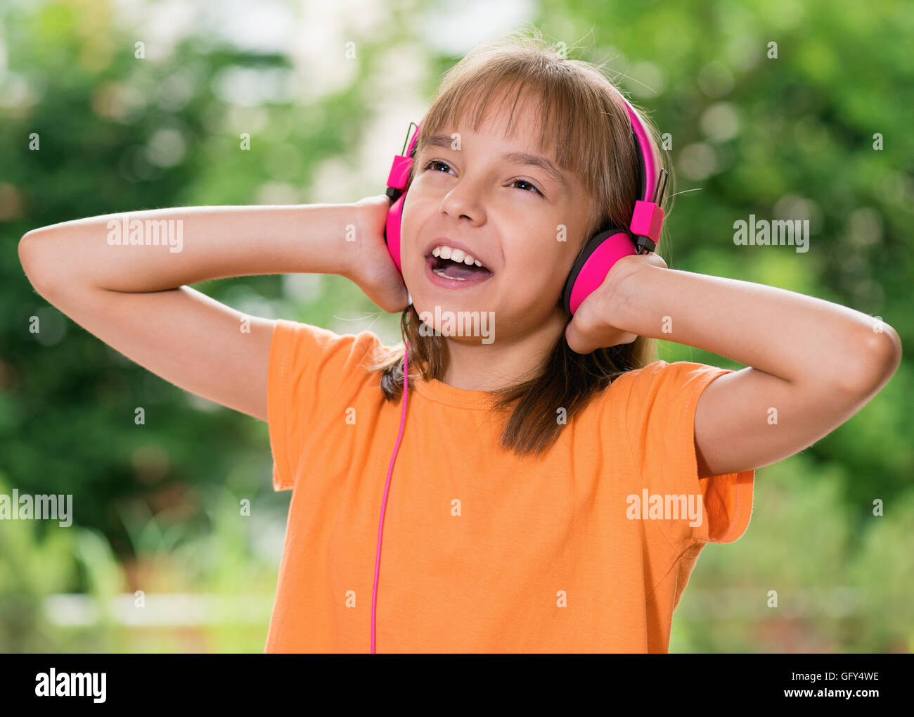 Girl with headphones Stock Photo Alamy