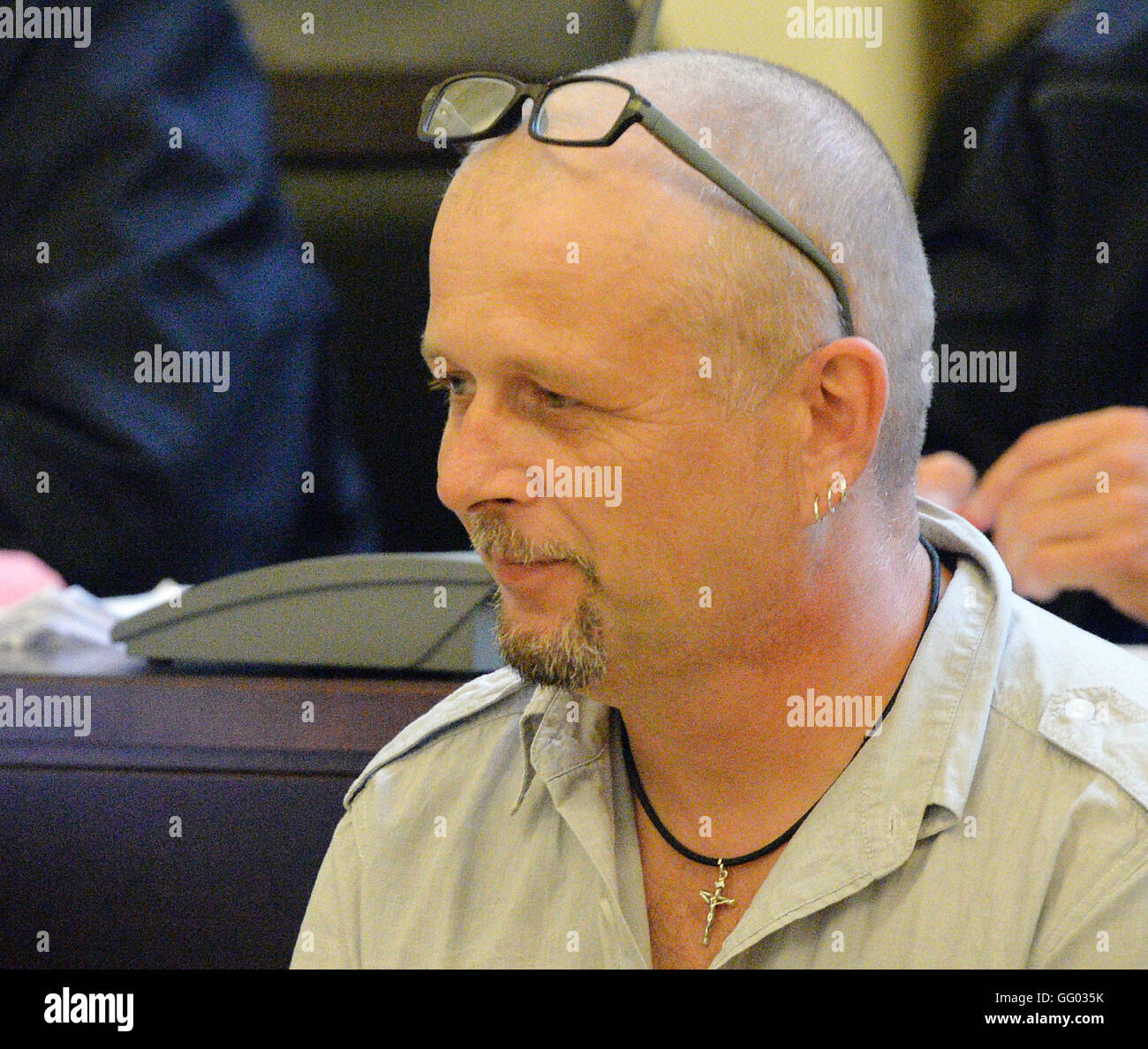 Prague, Czech Republic. 02nd Aug, 2016. The trial of leftist extremists charged with preparation of terrorist attacks on train started at Prague Municipal Court today, on Tuesday, August 2, 2016. On the photo Petr Sova at the court. Credit:  Michal Dolezal/CTK Photo/Alamy Live News Stock Photo