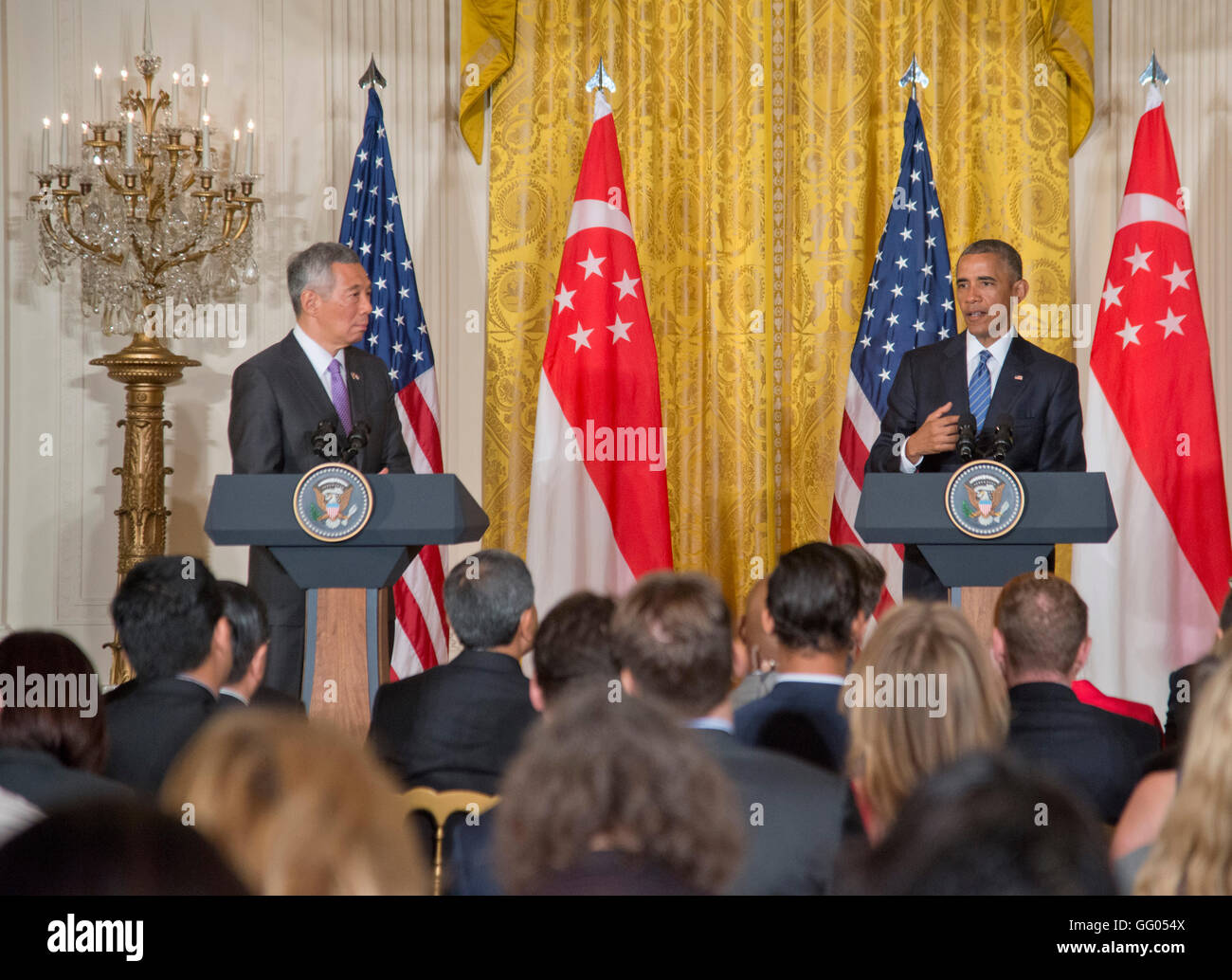 Washington DC, August 2, 2016, USA:President Barack Obama and  Prime Minister Lee Hsien Loong of Singapore, hold a joint press conference at the  White House. Patsy Lynch/Alamy Live News Stock Photo