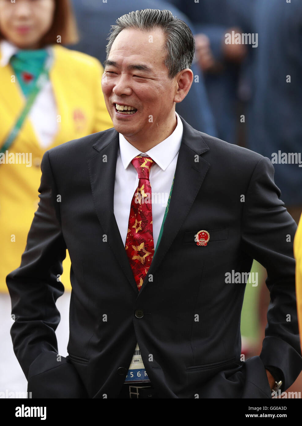 Rio De Janeiro, Brazil. 3rd Aug, 2016. Deputy chef de mission of Chinese delegation Cai Zhenhua attends the flag-raising ceremony at the Olympic Village in Rio de Janeiro, Brazil, on Aug. 3, 2016. Credit:  Ren Zhenglai/Xinhua/Alamy Live News Stock Photo