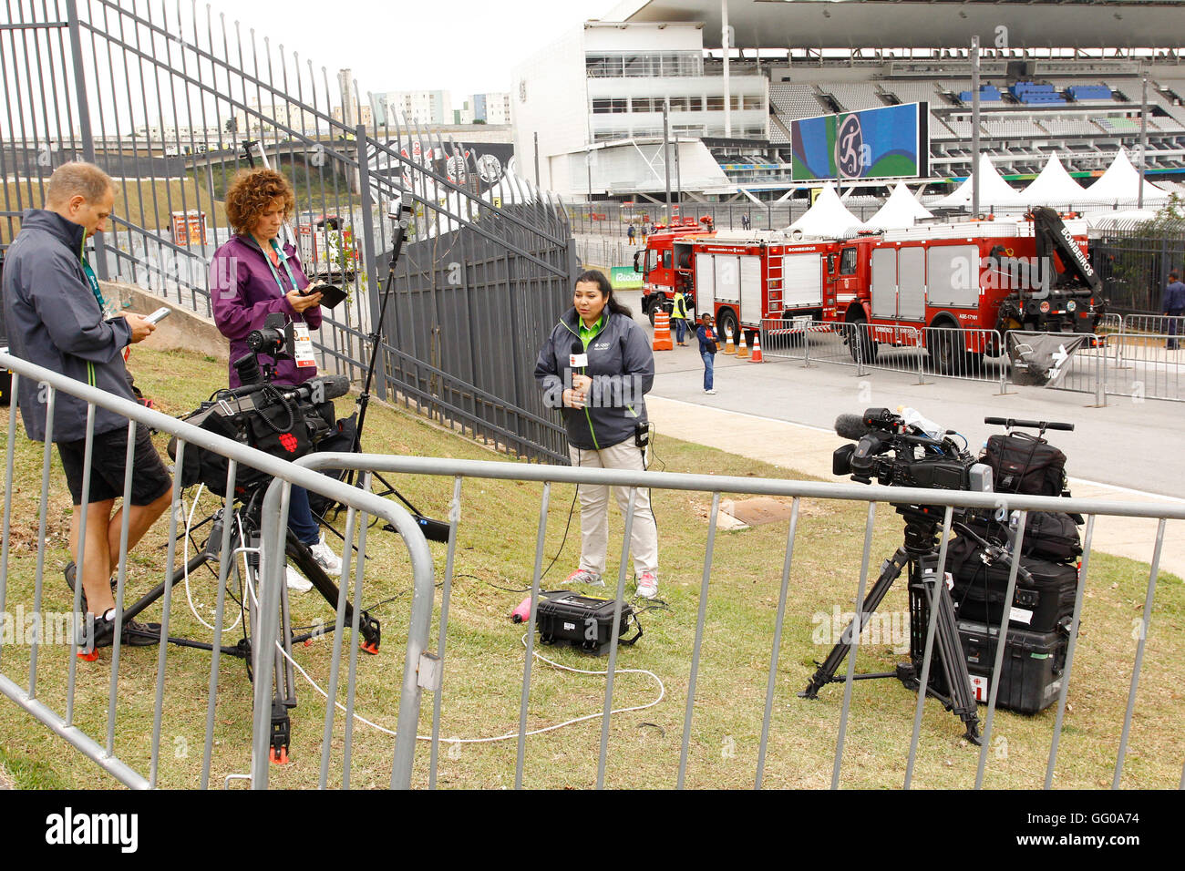 SÃO PAULO, SP - 03.08.2016: PREPARATIVOS PARA PRIMEIRO EVENTO RIO 2016 - Preparations for the first 2016 event held on Wednesday (03) at the Arena Corinthians stadium in Itaquera East Zone of São Paulo, the football match between the teams Canada x Australia (female) and after Zimbabwe vs Germany (female) . Pictured movimetação the Australian press. (Photo: Aloisio Mauricio/Fotoarena) Stock Photo