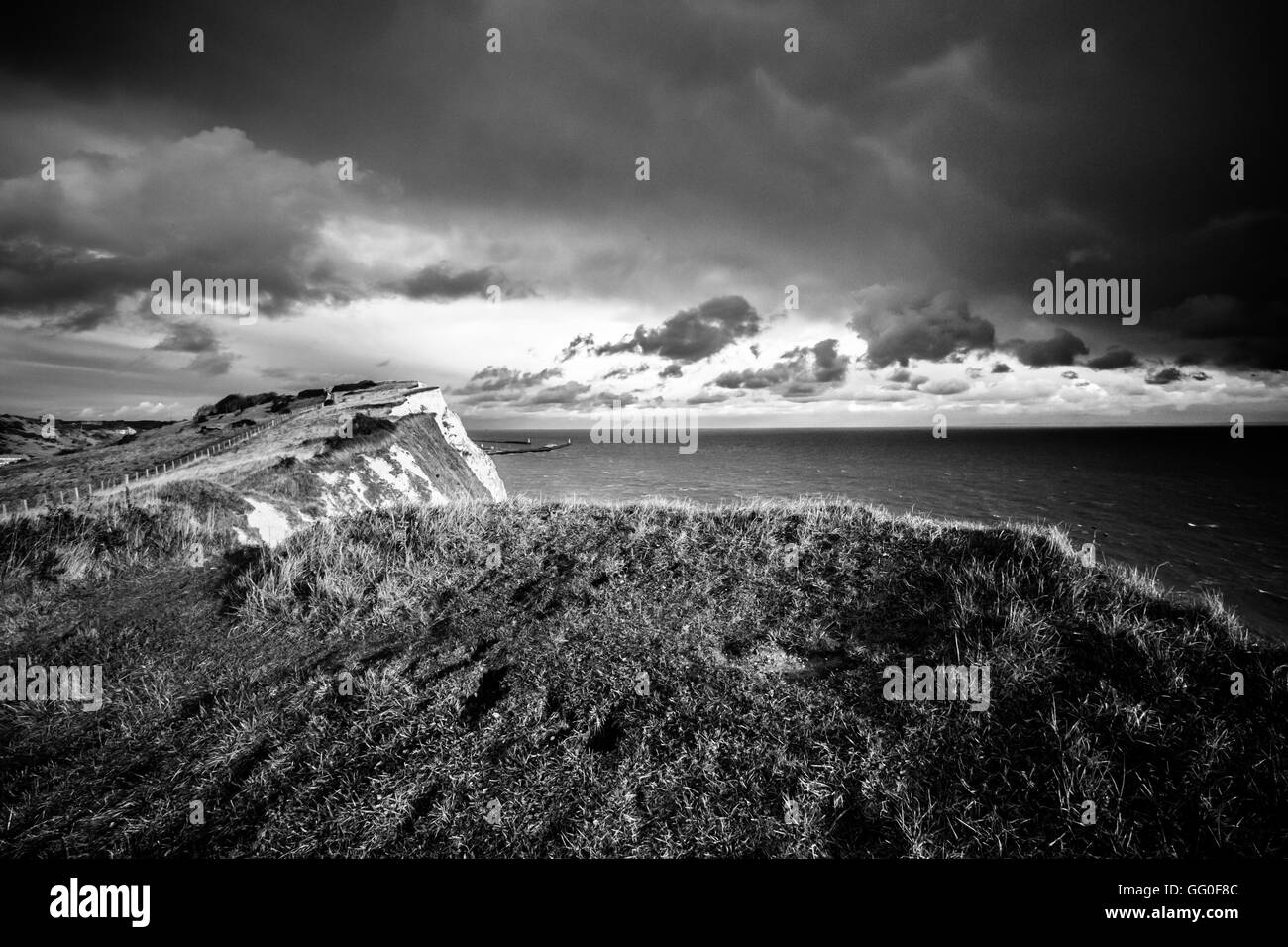 White cliffs of Dover landscape photo in black and white Stock Photo
