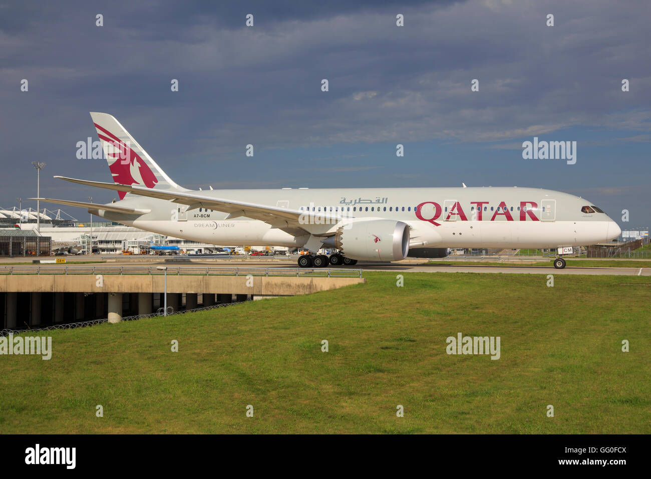 Munic/Germany March 12, 2014: Boeing 787 from Quatar at Munic Airport Stock Photo