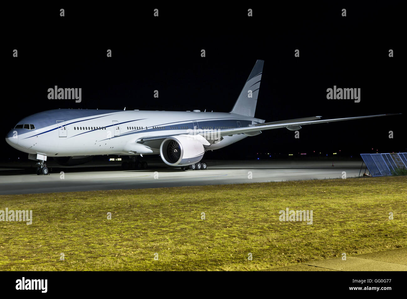 Karlsruhe/Germany August 11, 2015: Boeing 77 from Aviation Link parking at Karlsruhe. Stock Photo