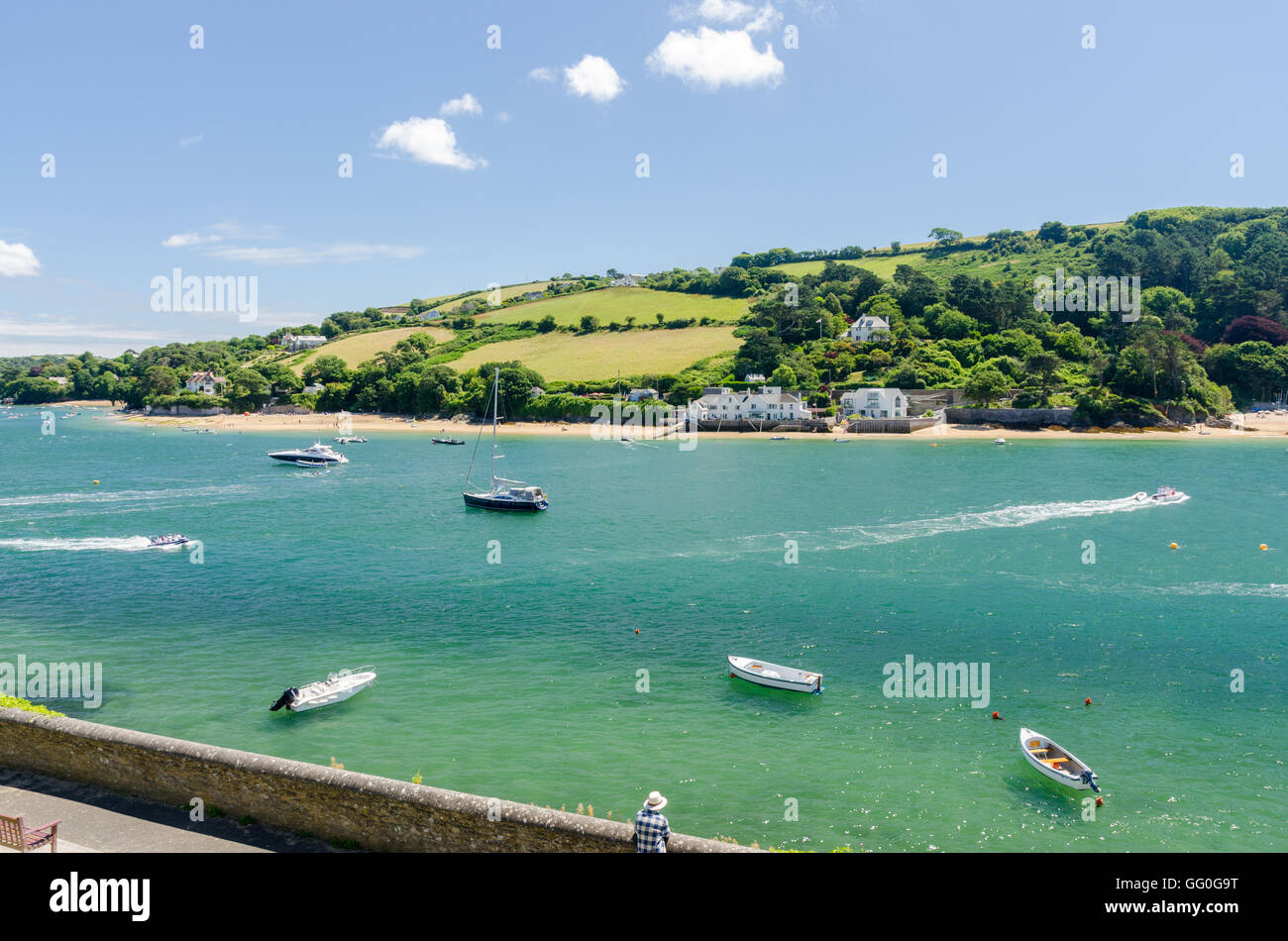 View of East Portlemouth over the Salcombe Estuary from Salcombe Stock Photo